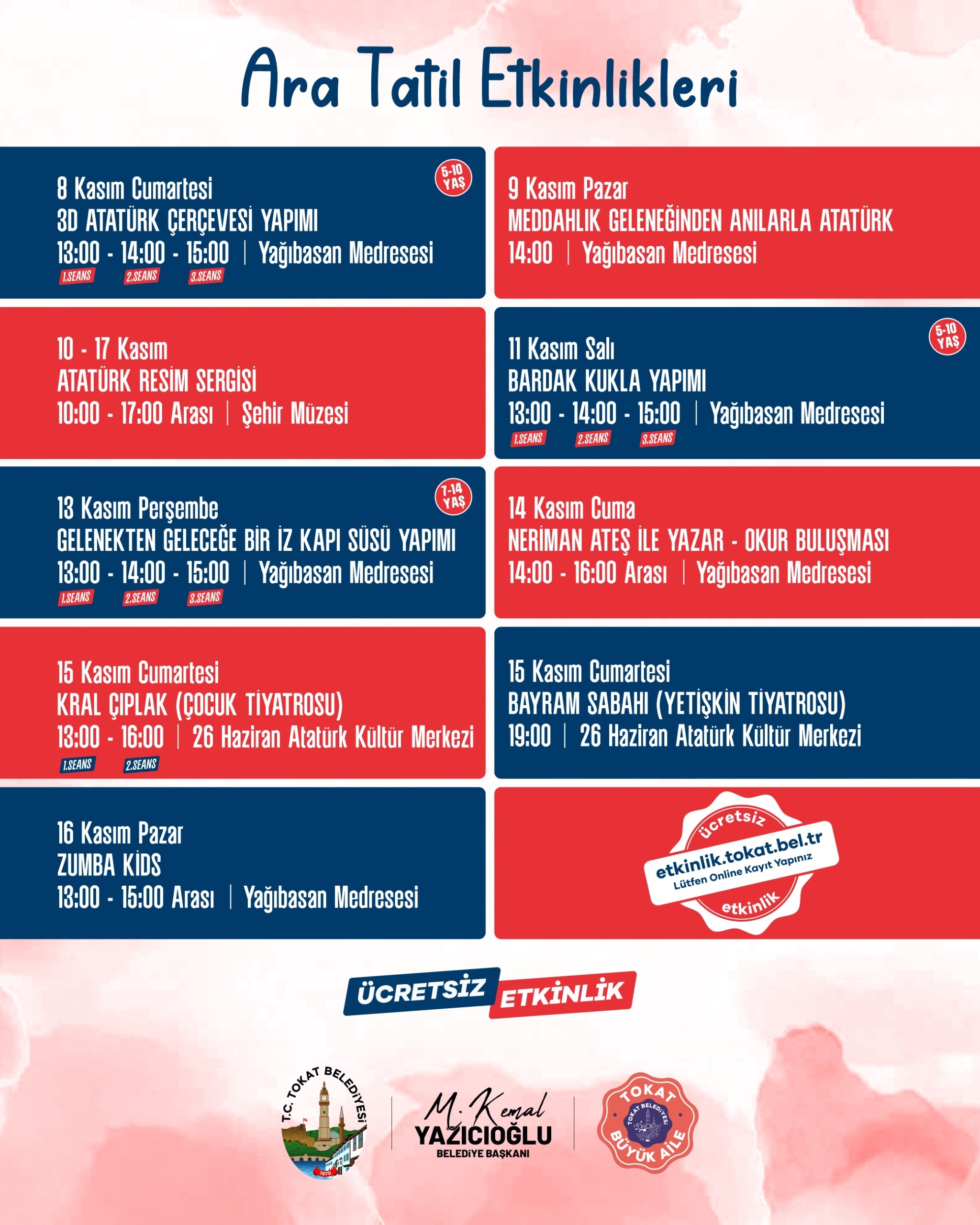 TOKAT BELEDİYESİ’NDEN ARA TATİLDE DOLU DOLU RENKLİ ETKİNLİKLER