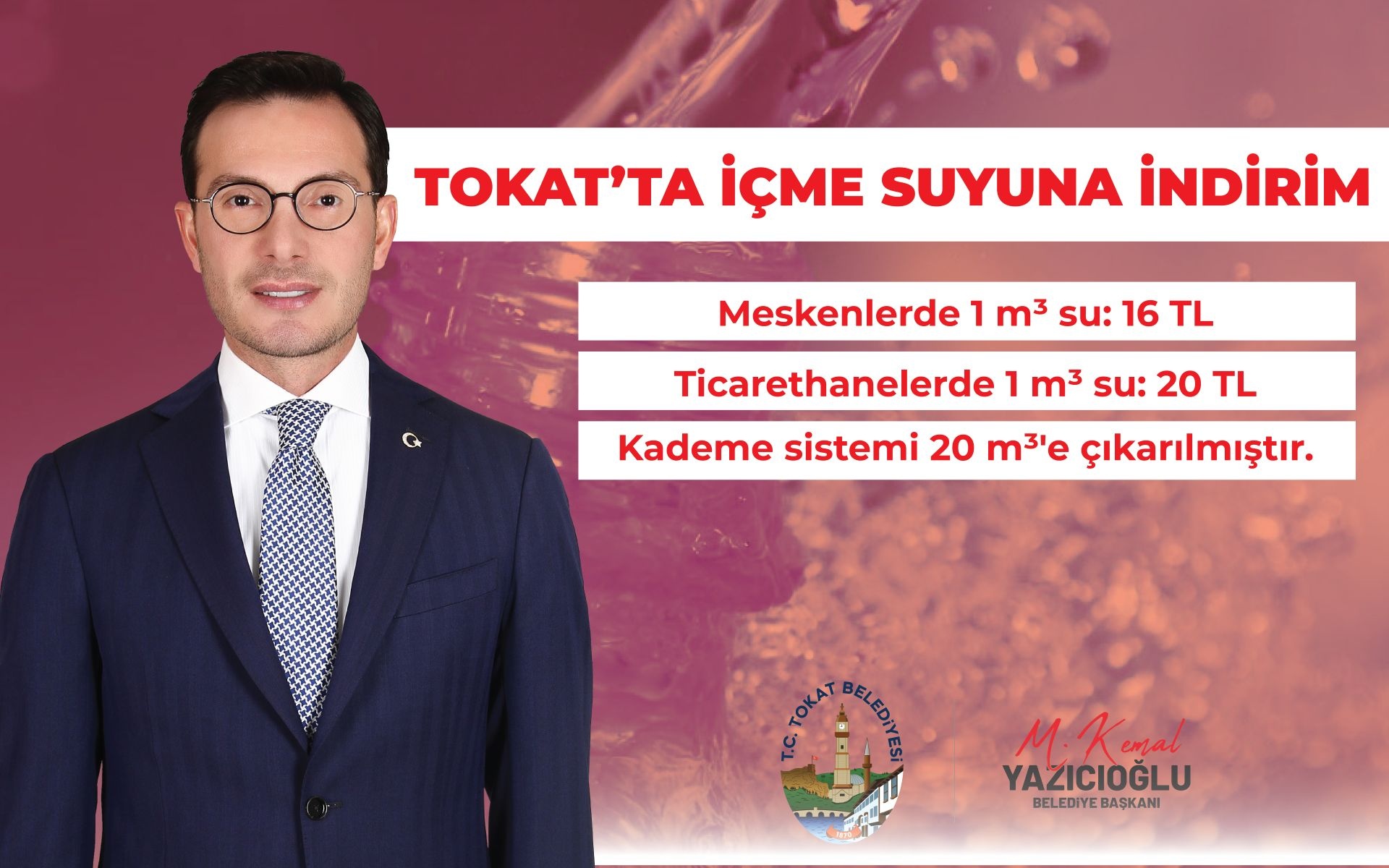 TOKAT’TA İÇME SUYUNA İNDİRİM